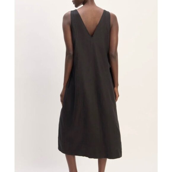 Everlane Black Euro Linen V-Neck Midi Dress 12 $148 - Picture 4 of 10